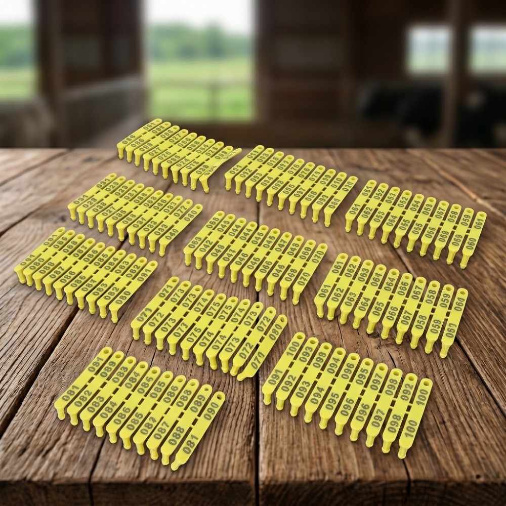 Livestock Ear Tag - ป้ายหูสัตว์ 100 ชิ้น หมายเลข 001-100 วัสดุพลาสติกสีไม่ซีดจาง