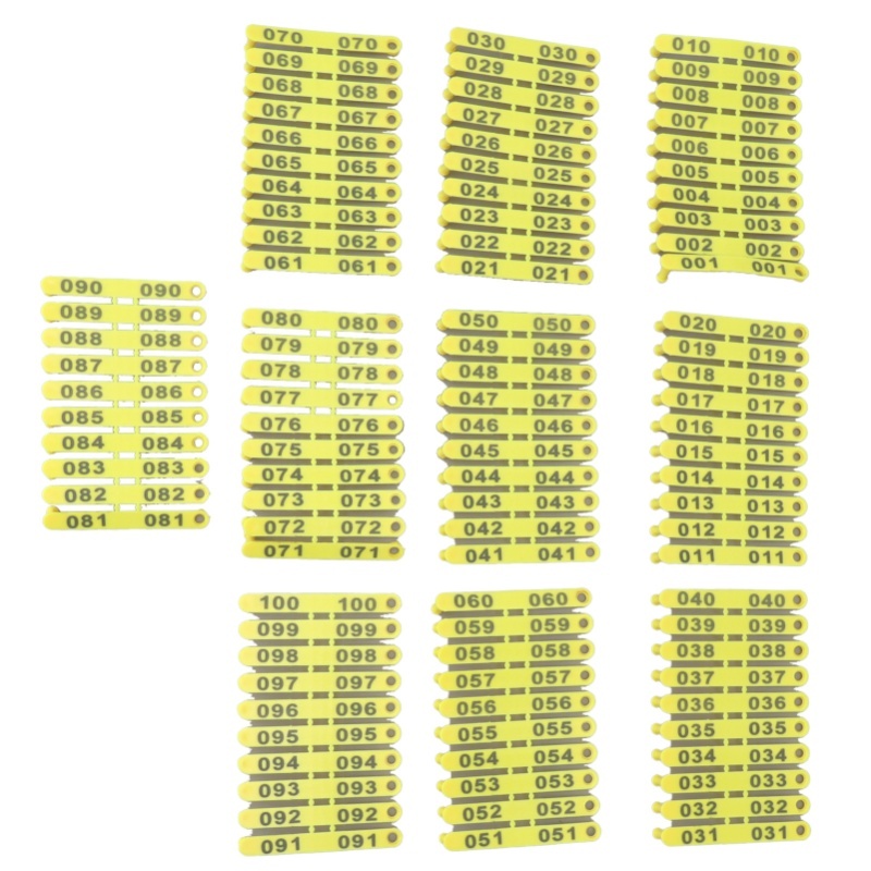 Livestock Ear Tag - ป้ายหูสัตว์พลาสติกแบบรวมสี 100 ชิ้น หมายเลข 001-100 สำหรับปศุสัตว์